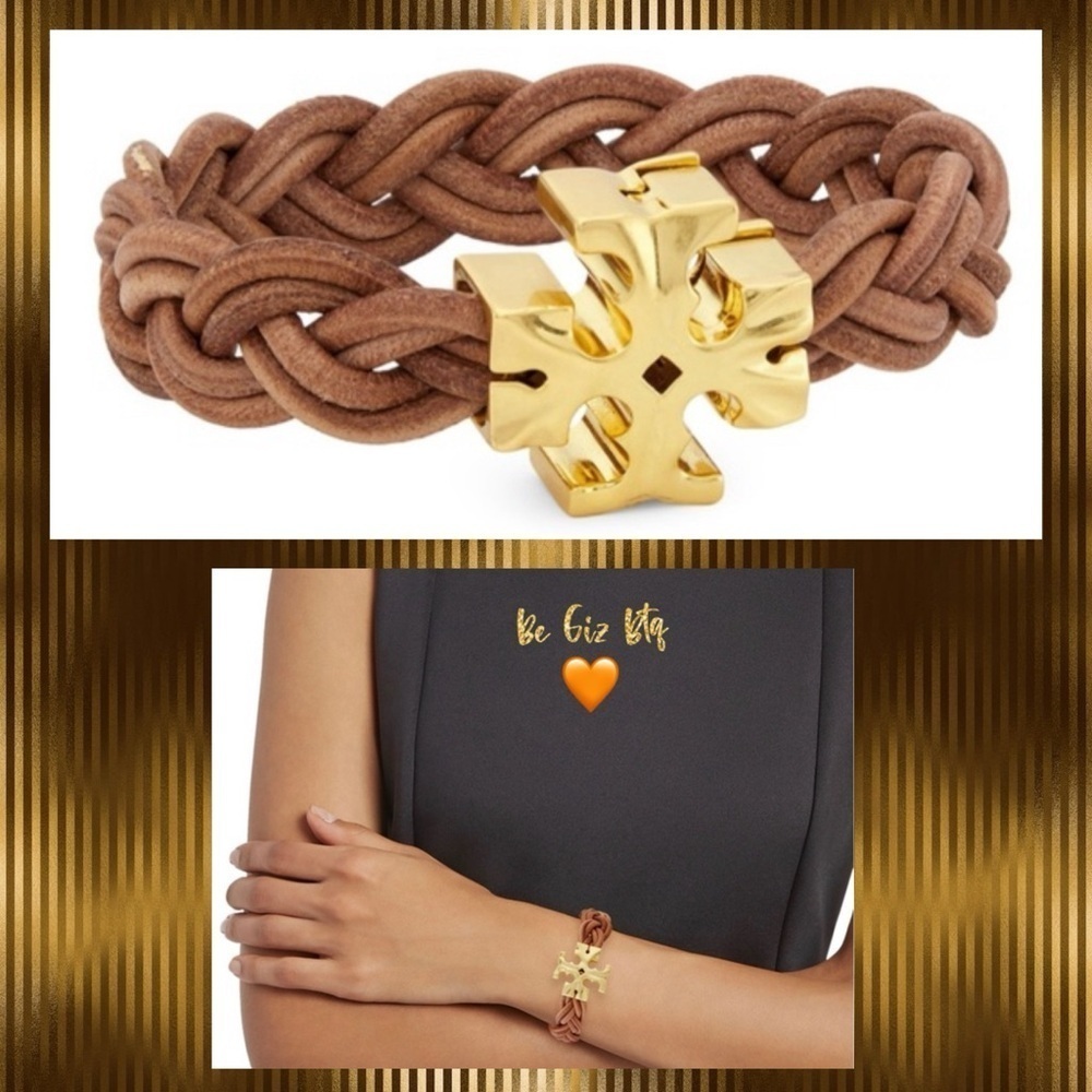 🆕Tory Burch Authentic Miller Fisherman 18KGold-Plated & Braided Leather Bracelet